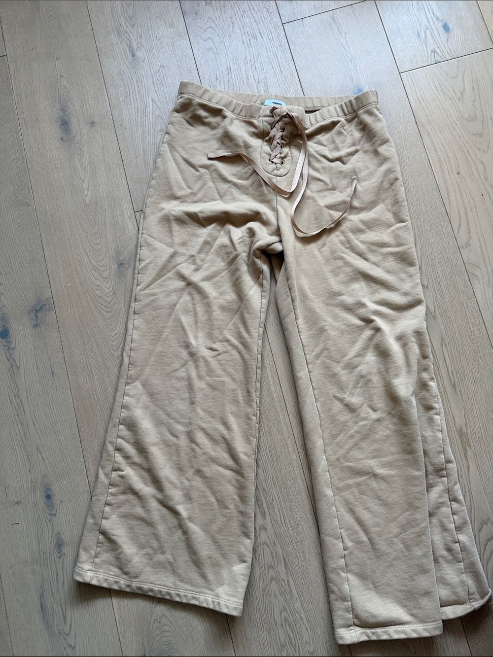 Miaou Beige Wide-Leg Lace-Up Drawstring Pants